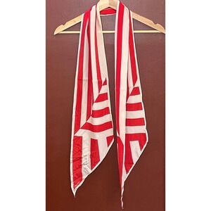 Vintage Albert Nipon Silk Scarf Red White Graphic Designer Nautical Coastal Chic
